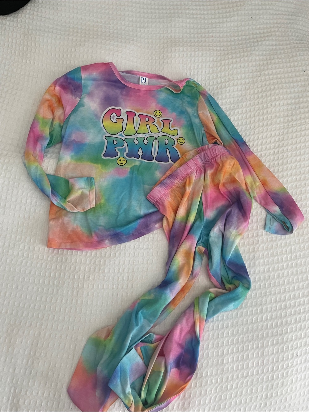 PJ Kids "Girl PWR" Rainbow Tie-Dye Pajama Set